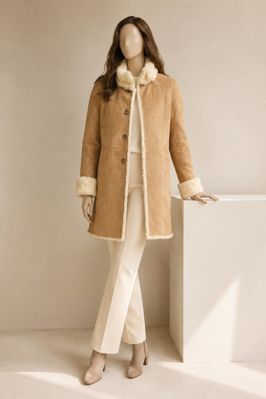 Carla Shearling Coat - Warm Camel - Carla1
