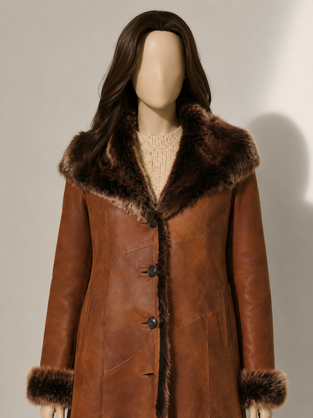 Carrie Shearling Coat - Cognac Brown - Carrie3