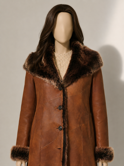 Carrie Shearling Coat - Cognac Brown - Carrie3