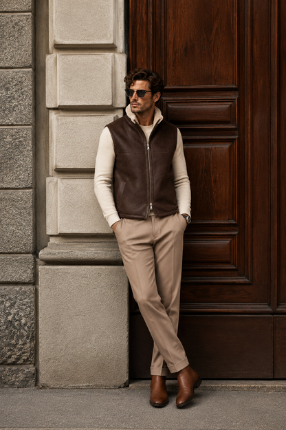 Carter Shearling Gilet - Brown