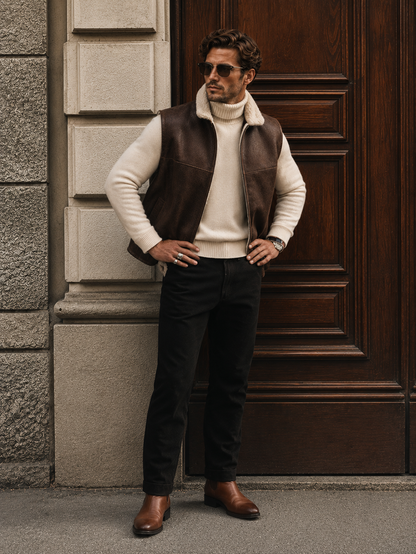 Carter Shearling Gilet - Brown