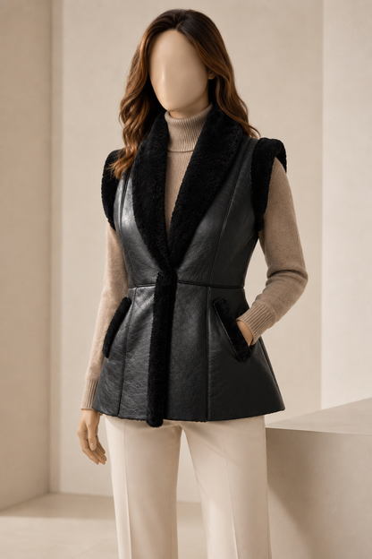 Claire Shearling Gilet - Black - Claire1