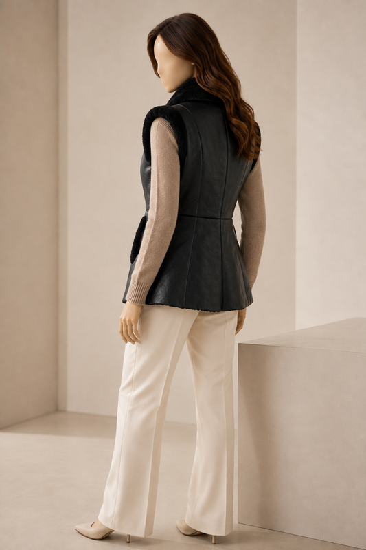 Claire Shearling Gilet - Black - Claire2