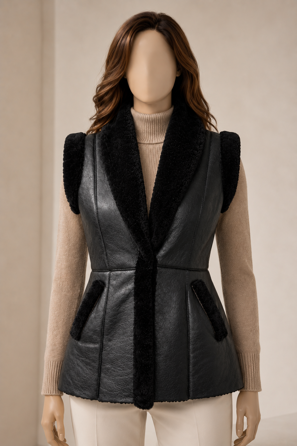 Claire Shearling Gilet - Black - Claire3