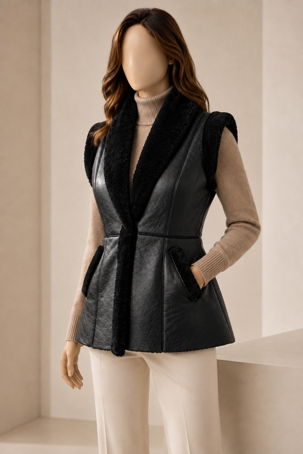 Claire Shearling Gilet - Black - Claire4