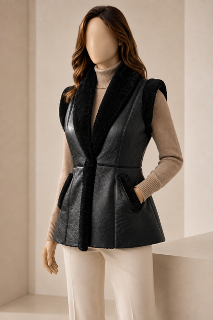 Claire Shearling Gilet - Black - Claire4