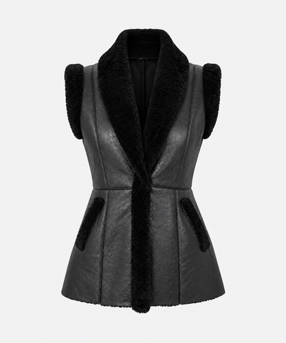 Claire Shearling Gilet - Black - Claire5