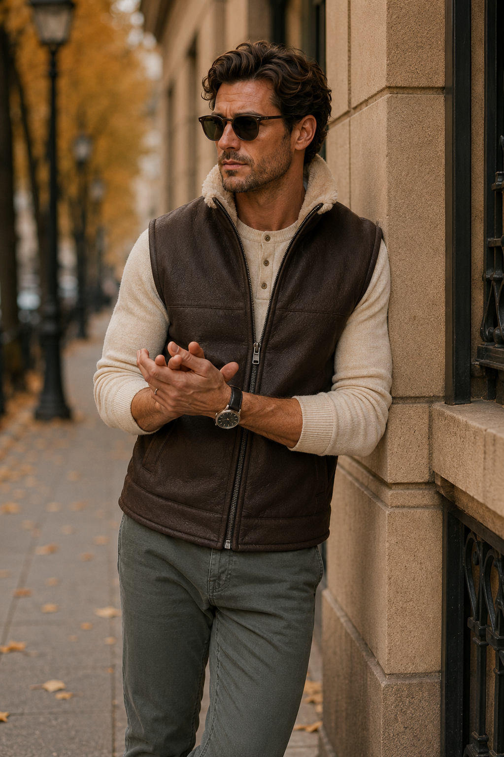 Colton Shearling Gilet - Black