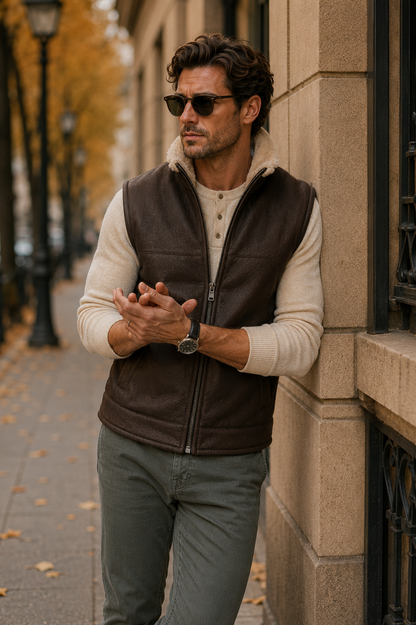 Colton Shearling Gilet - Black
