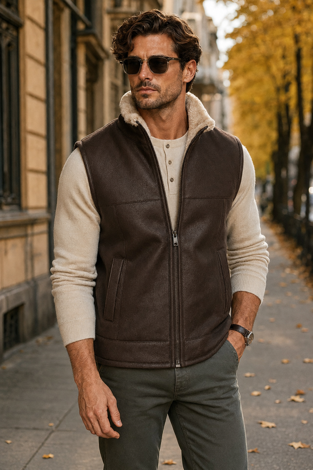Colton Shearling Gilet - Black