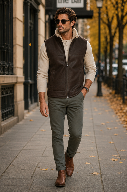 Colton Shearling Gilet - Black