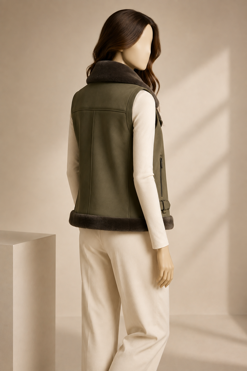 Daisy Shearling Gilet - Olive Green - Daisy2