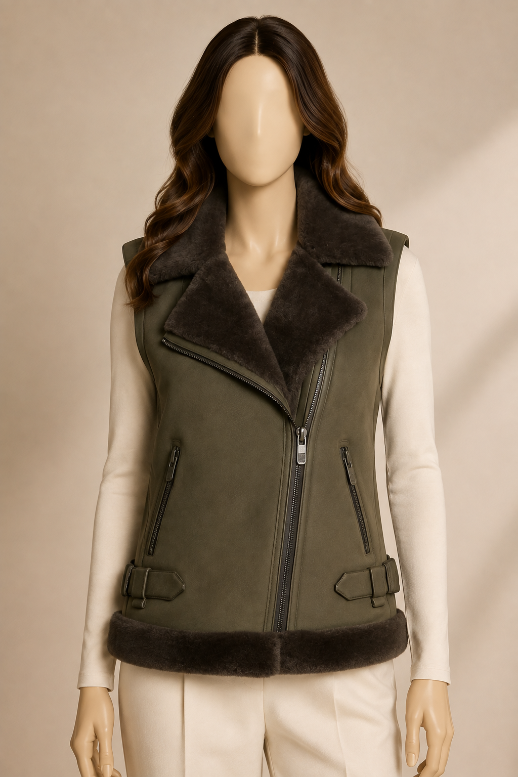 Daisy Shearling Gilet - Olive Green - Daisy3