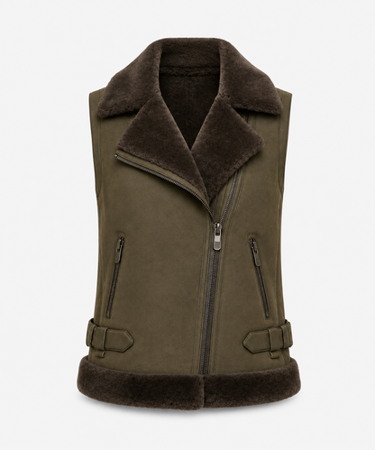 Daisy Shearling Gilet - Olive Green - Daisy4