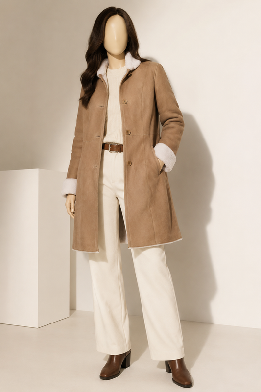 Della Shearling Coat - Camel Beige - Della1