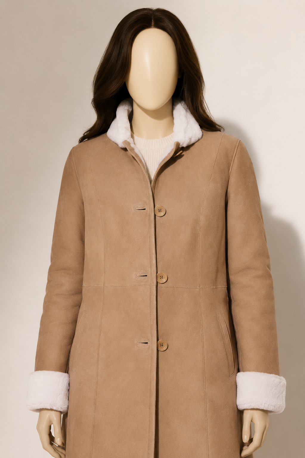 Della Shearling Coat - Camel Beige - Della3