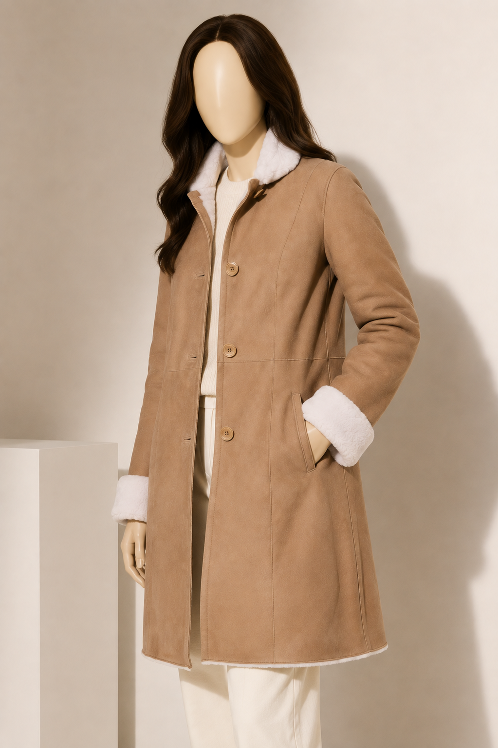 Della Shearling Coat - Camel Beige - Della4