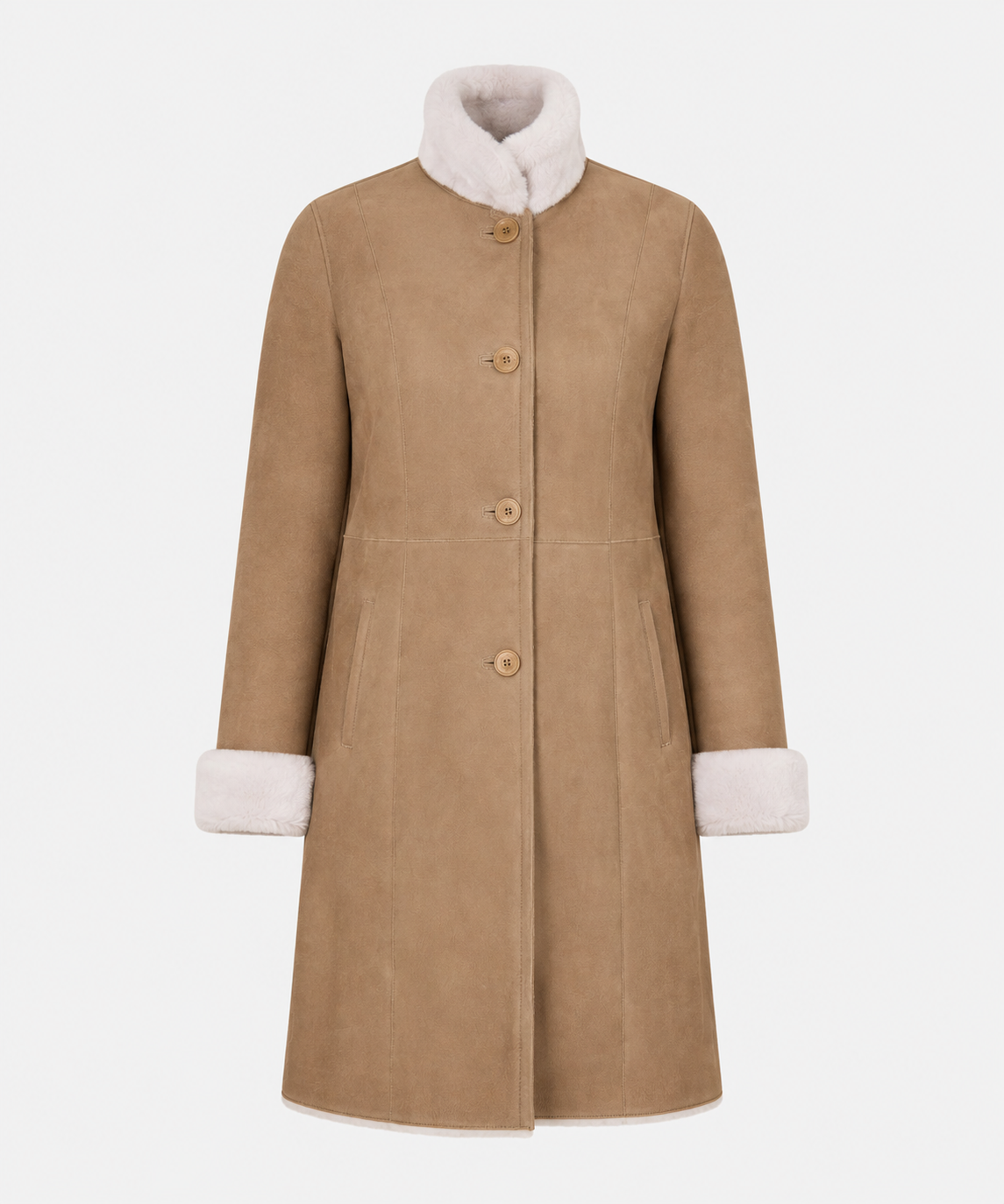 Della Shearling Coat - Camel Beige - Della5