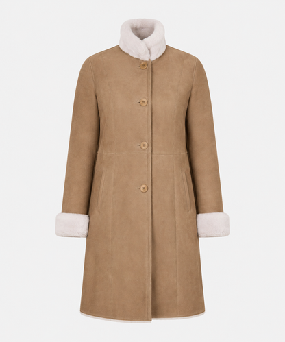 Della Shearling Coat - Camel Beige - Della5