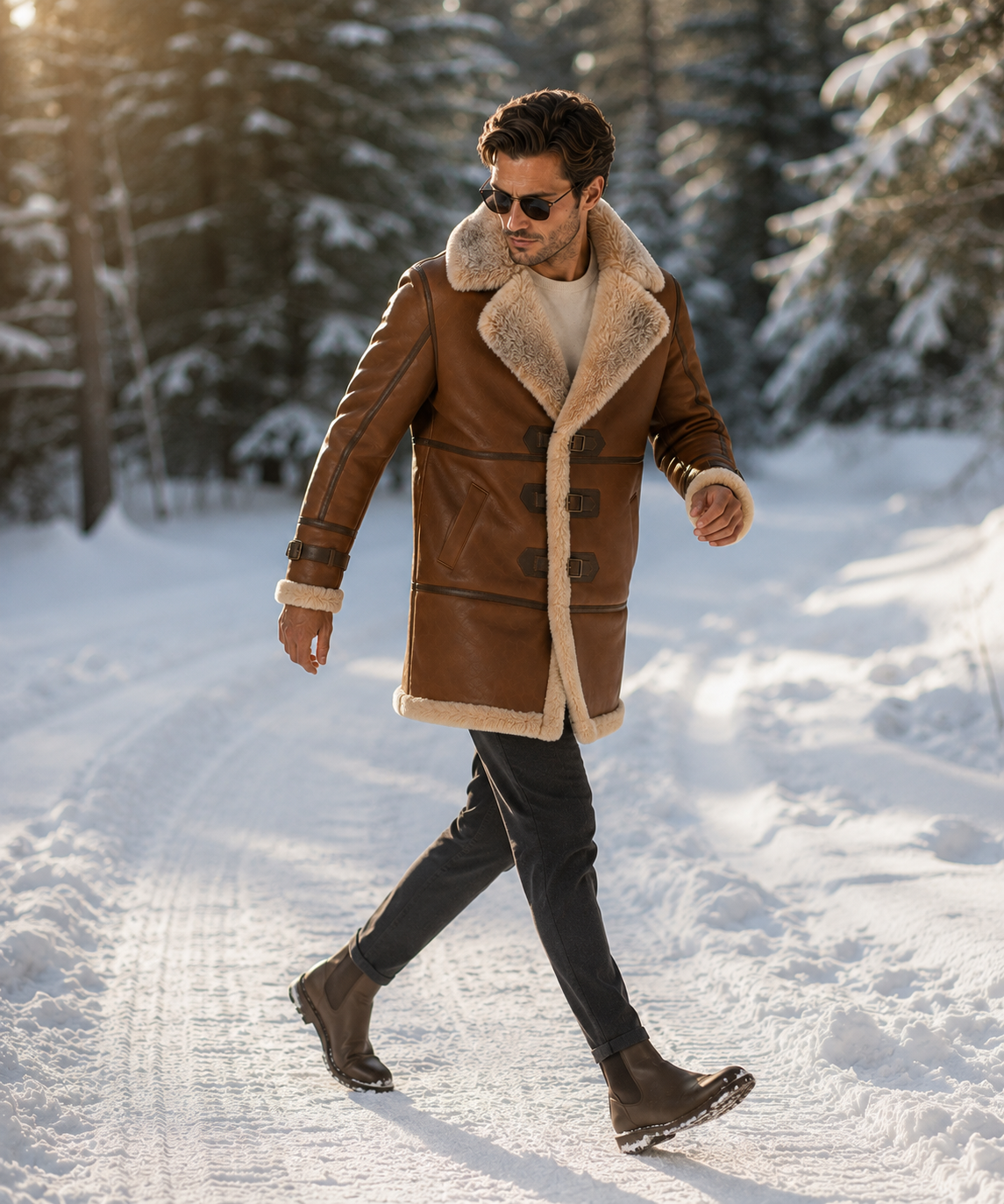 Dusty Shearling Coat - Premium Fox Brown