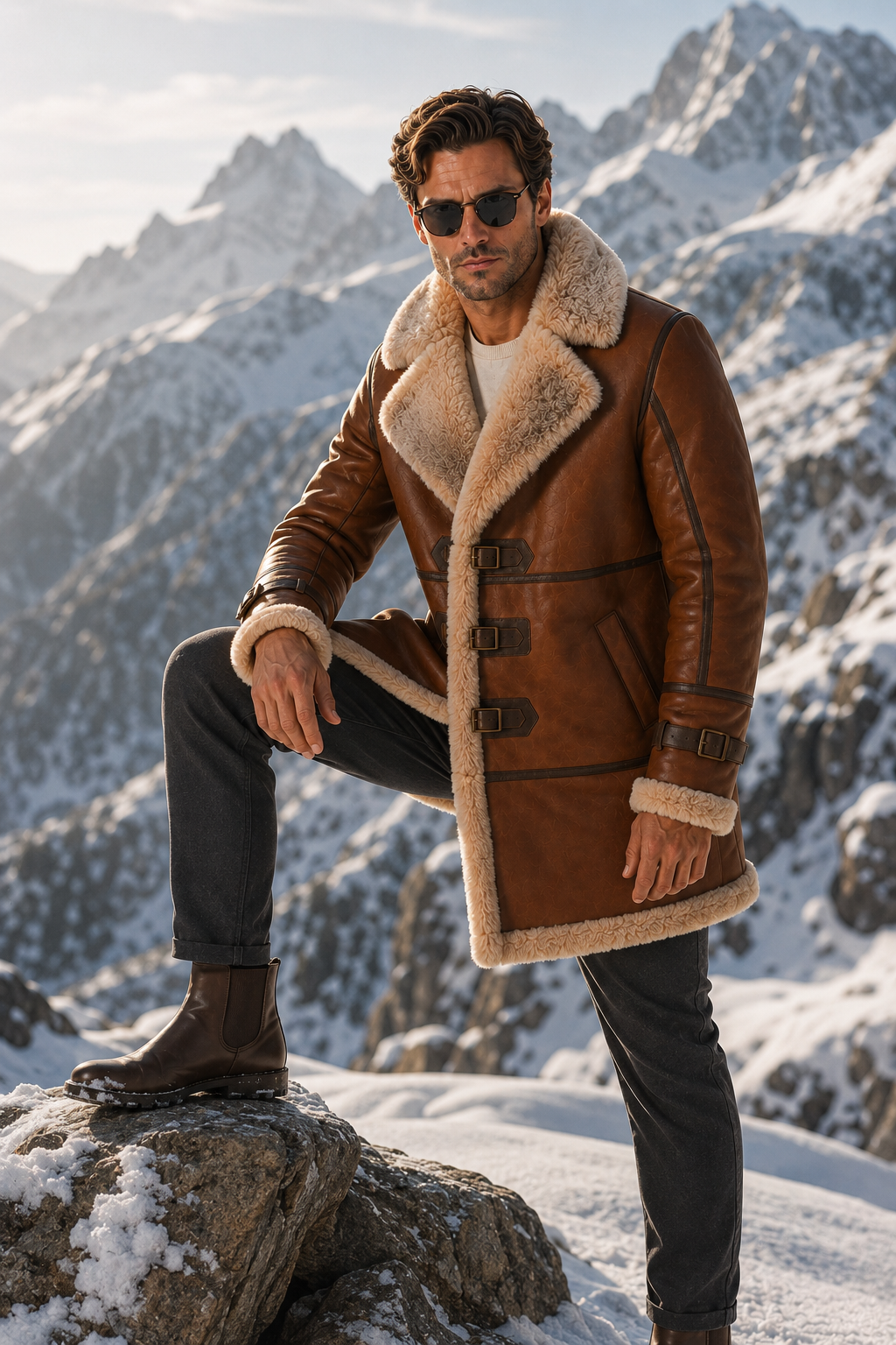Dusty Shearling Coat - Premium Fox Brown