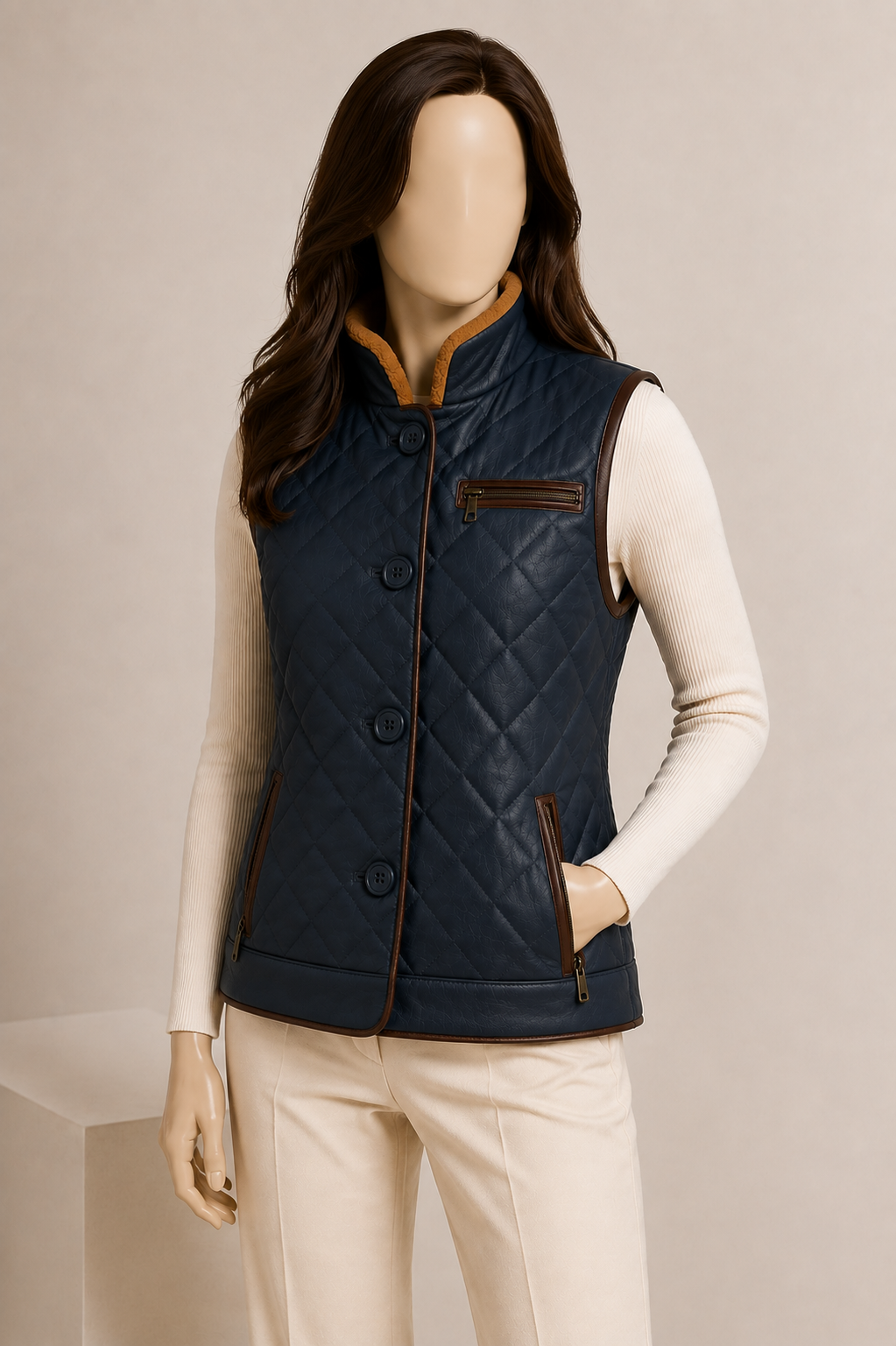 Estelle Shearling Gilet - Midnight Navy Blue - Estelle1