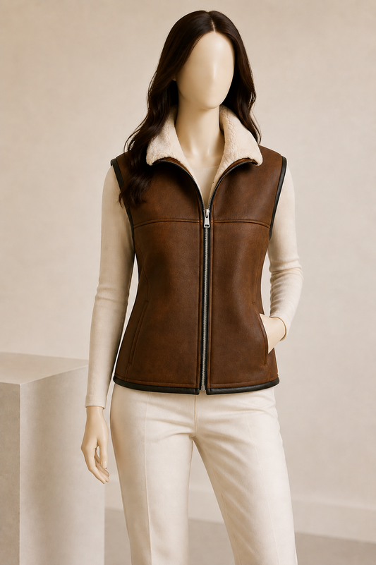 Everley Shearling Gilet - Chocolate Brown - Everley1