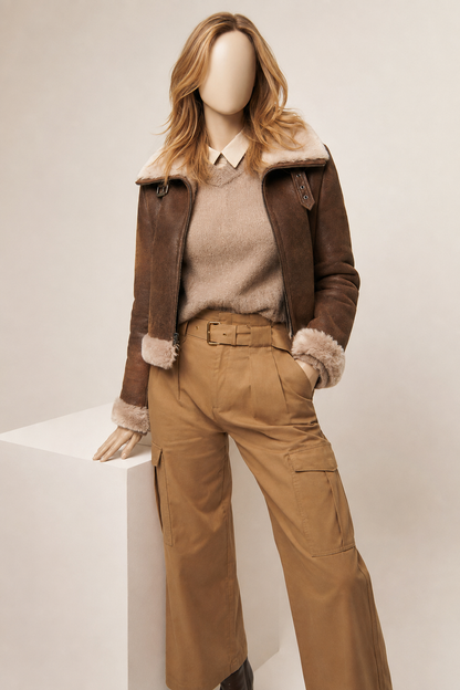 Fallon Shearling Jacket - Dark Chocolate Brown - Fallon1