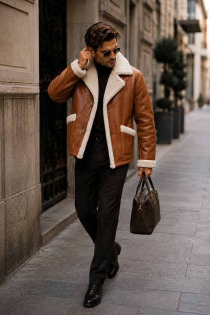 Foster Shearling Jacket - Cognac Tan
