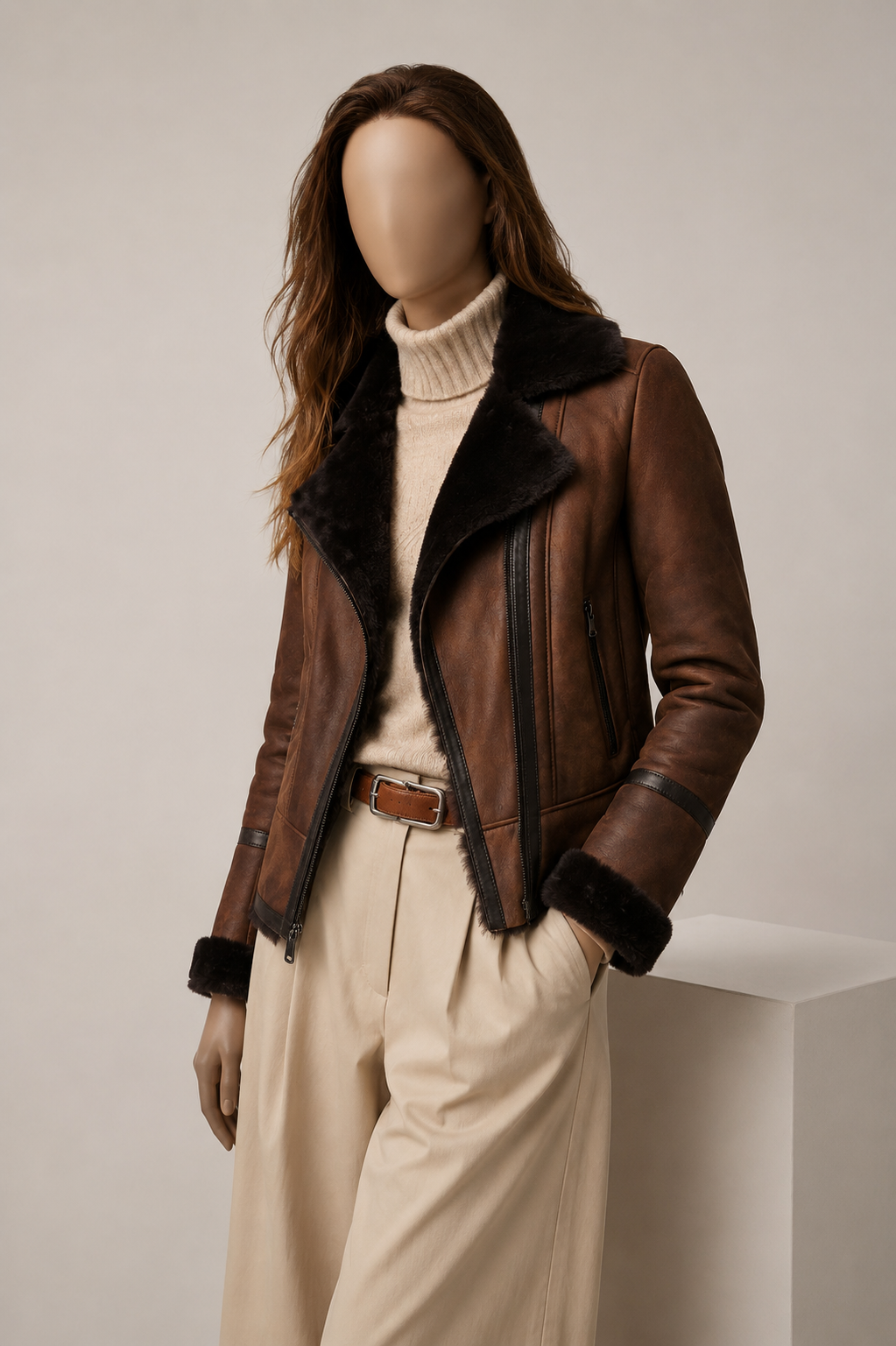 Frankie Shearling Jacket - Dark Espresso Brown - FrankBrown1