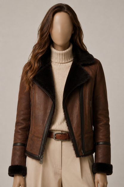 Frankie Shearling Jacket - Dark Espresso Brown - FrankBrown3