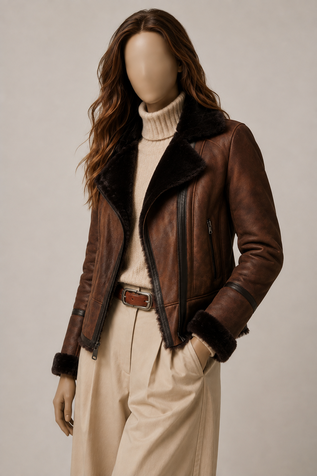 Frankie Shearling Jacket - Dark Espresso Brown - FrankBrown4