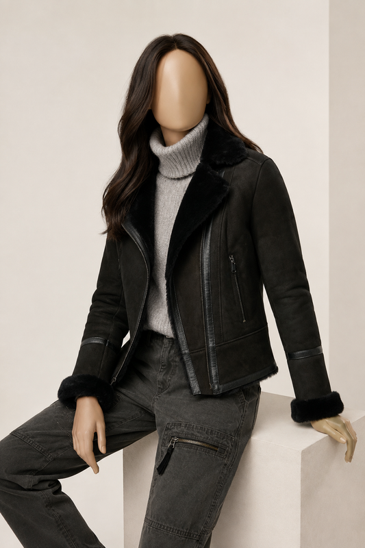 Frankie Shearling Jacket - Charcoal Black - Frankieblack1