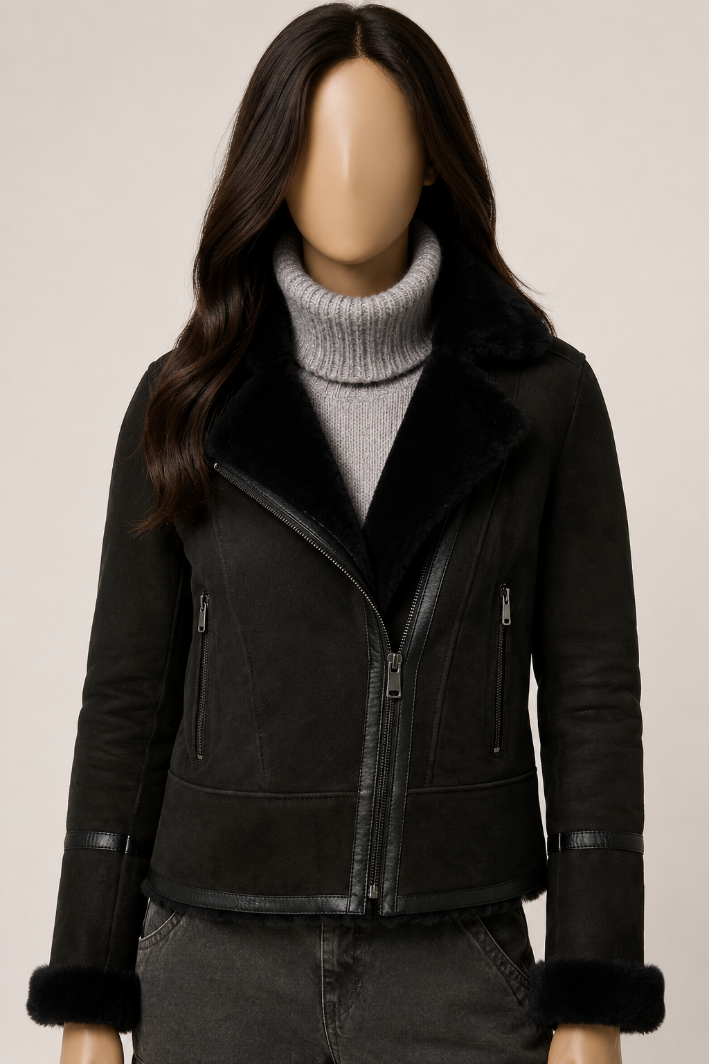 Frankie Shearling Jacket - Charcoal Black - Frankieblack4