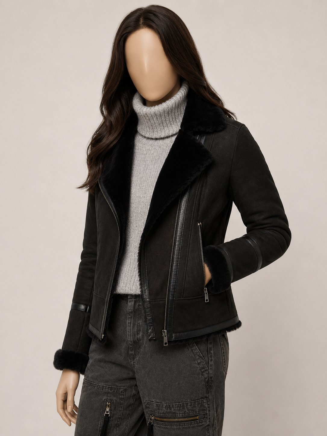 Frankie Shearling Jacket - Charcoal Black - Frankieblack5