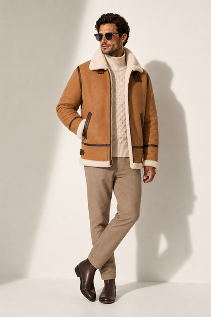 Gunner Shearling Jacket - Caramel Brown