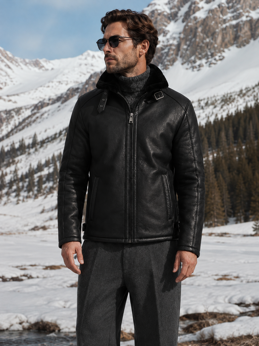 Harrison Shearling Jacket - Black