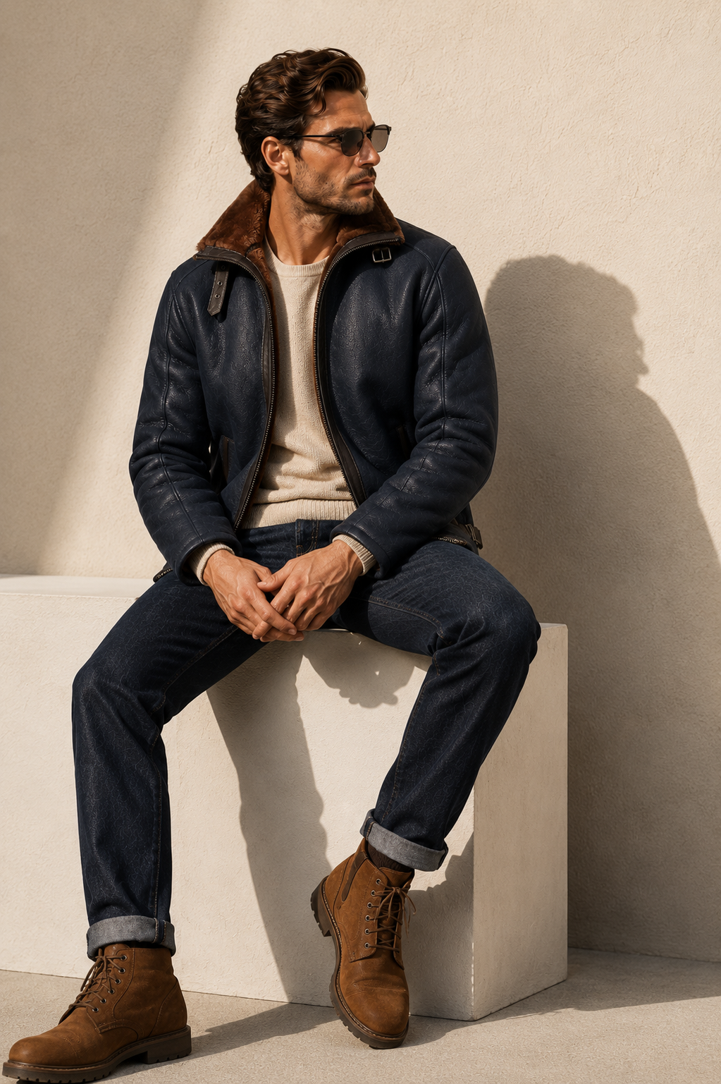 Harrison Shearling Jacket - Navy Blue