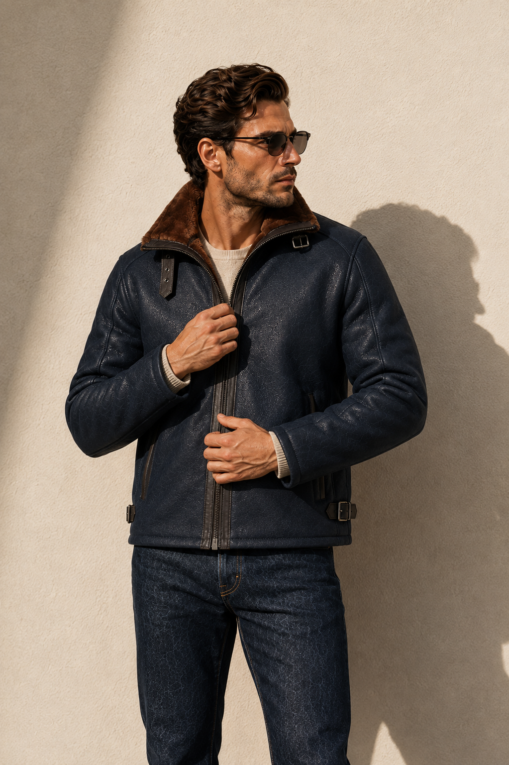 Harrison Shearling Jacket - Navy Blue