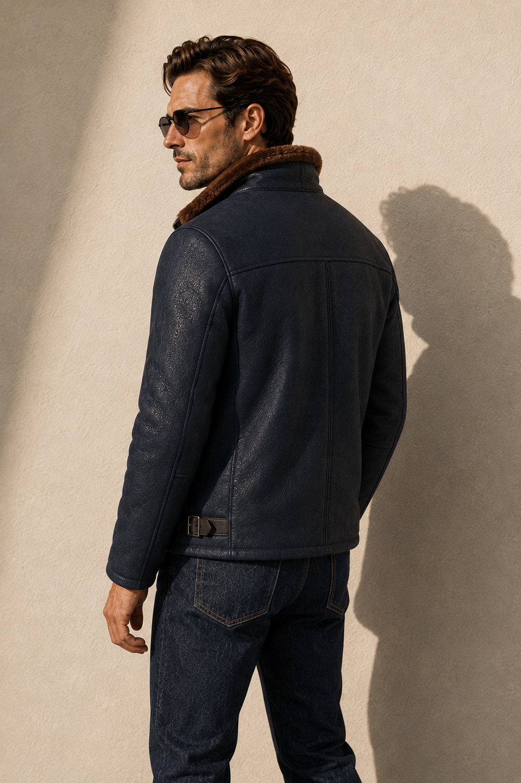 Harrison Shearling Jacket - Navy Blue