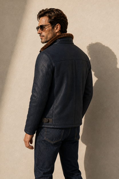Harrison Shearling Jacket - Navy Blue