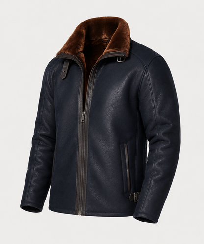 Harrison Shearling Jacket - Navy Blue