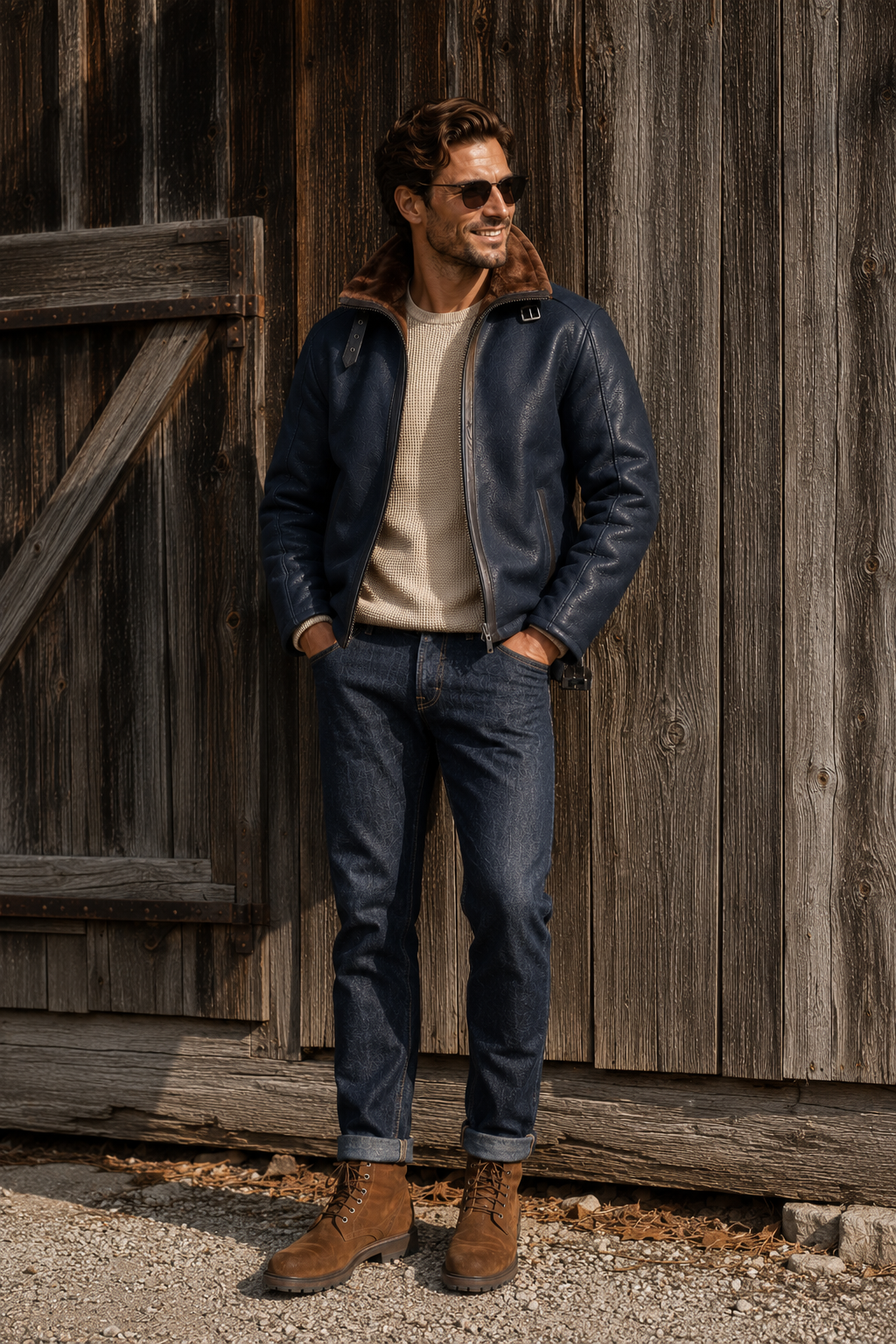 Harrison Shearling Jacket - Navy Blue