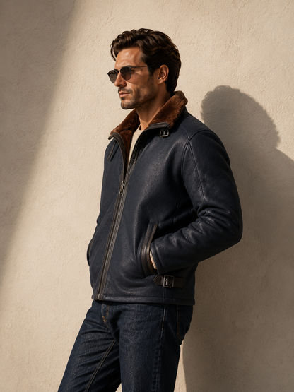 Harrison Shearling Jacket - Navy Blue