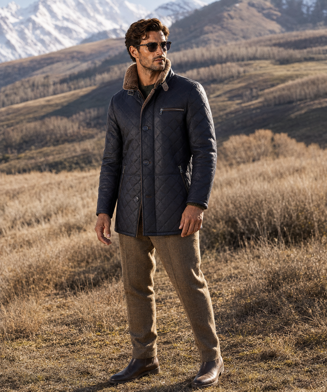 Hayes Shearling Coat - Navy Blue