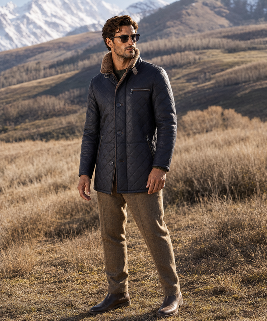 Hayes Shearling Coat - Navy Blue