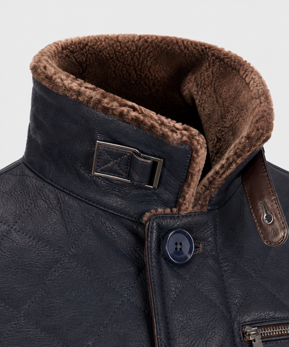 Hayes Shearling Coat - Navy Blue