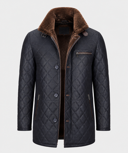 Hayes Shearling Coat - Navy Blue
