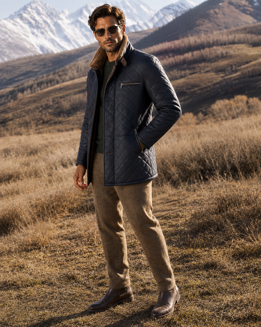 Hayes Shearling Coat - Navy Blue