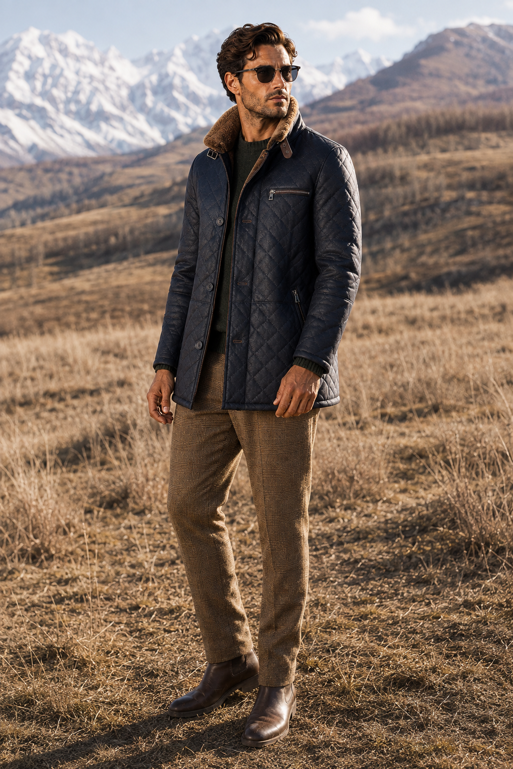 Hayes Shearling Coat - Navy Blue